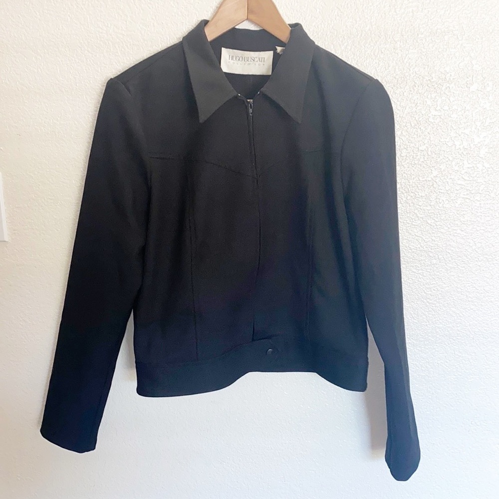 Hugo Buscati Collection Polyester Zip With Snap Bottom Black Light Weight Jacket
